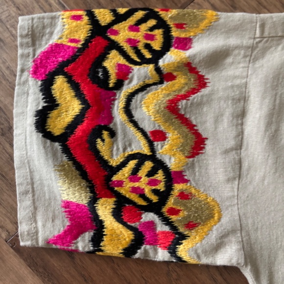 Natori Beige Tan Embroidery Linen V-Neck Dolman Sleeve Tunic Top Women's Size L - Picture 11 of 17